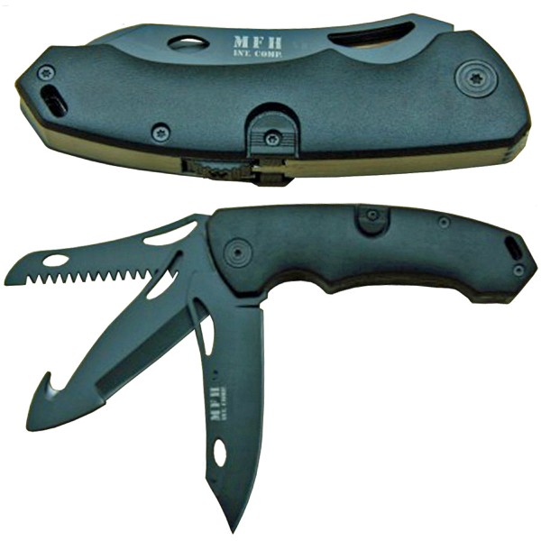 MFH knife set Survival with accessories nylon sheath Black